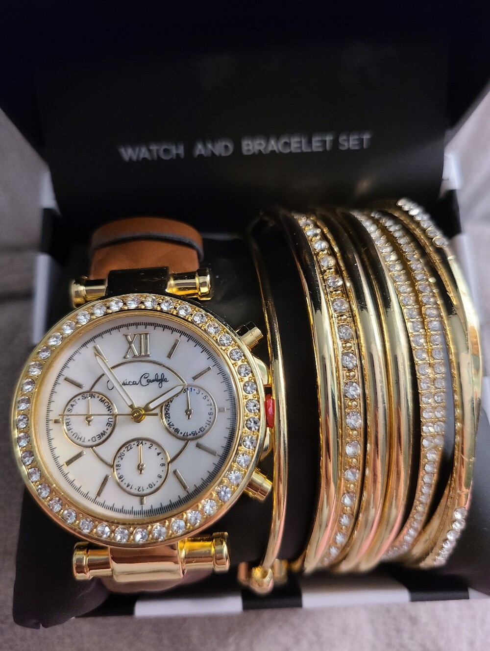 Gold Watch and Bracelet Set